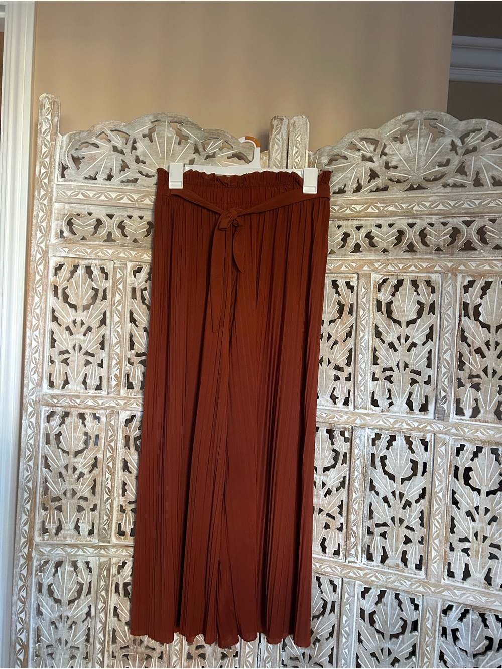 Forever 21 Wide-Leg Pleated Pants with Tie Waist - Burnt Orange